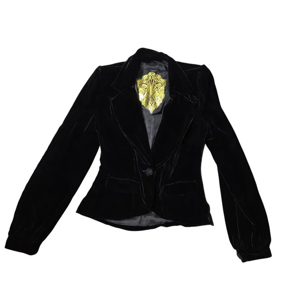 Anthropologie Jak & Rae Black Velvet Single Button Blazer - Picture 1 of 8